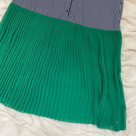 NWT Tommy Hilfiger Two-Tone Pleated Shirt Dress pale blue/forest green - Picture 5 of 10